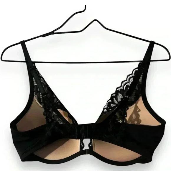 Adore Me 36D Lily Push-up Bra Black Lace over Nude With Sparkly Silver Hardware - Picture 7 of 13